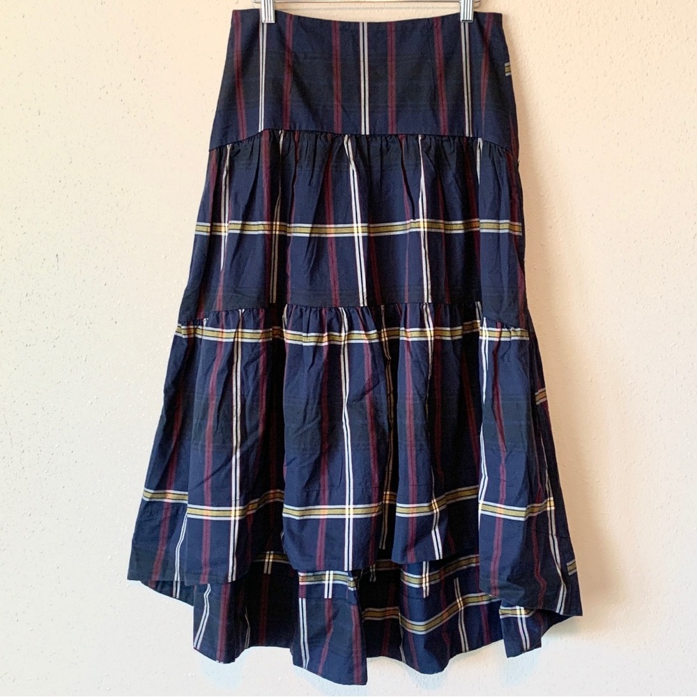 Sold out BNWT Banana Republic Tiered Midi Skirt Plaid Cotton Navy MD